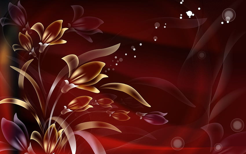 Colorful Abstract Golden Flowers, Burgundy Flower HD wallpaper