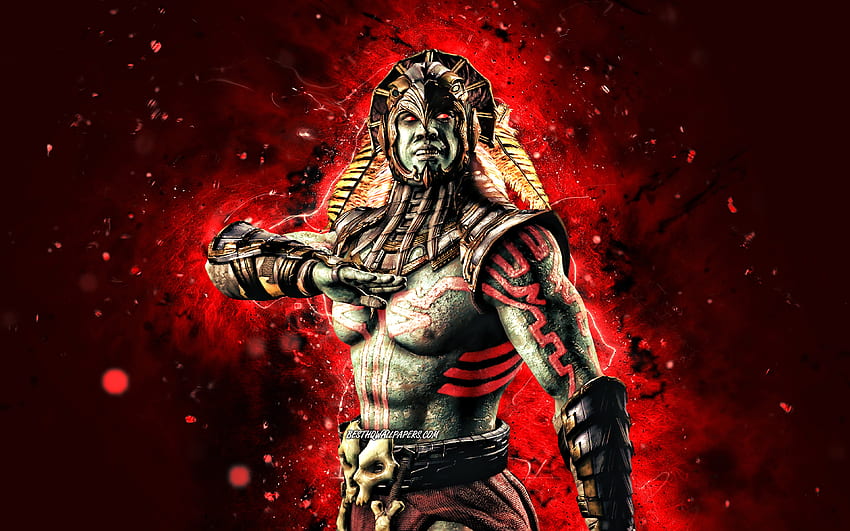 Kotal Kahn, , rote Neonlichter, Mortal Kombat Mobile, Kampfspiele, MK Mobile, kreativ, Mortal Kombat, Kotal Kahn Mortal Kombat HD-Hintergrundbild