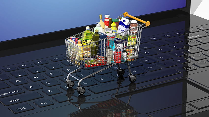 Стъпка по стъпка физическите магазини за хранителни стоки се превръщат в резервни части, онлайн пазаруване HD тапет