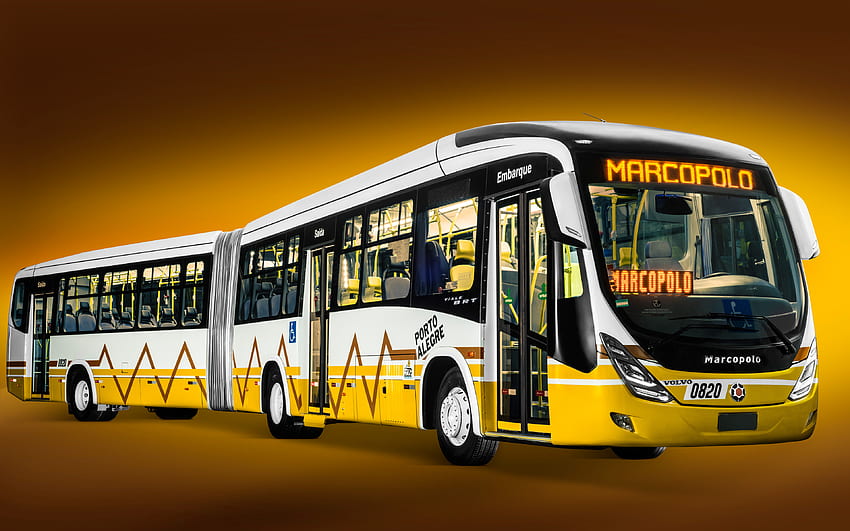 Marcopolo Viale BRT Articulado Volvo B340M, , 2021 buses, passenger transport, Marcopolo Buses, 2021 Marcopolo Viale BRT, yellow bus, Marcopolo HD wallpaper