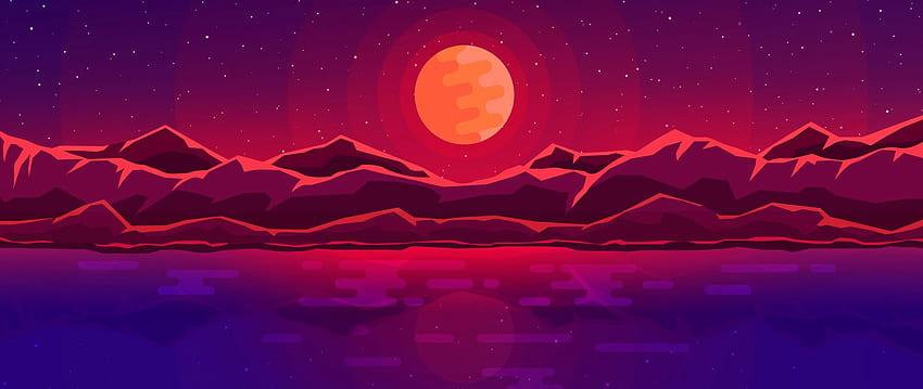 moon rays, red space, sky, 2560 X 1080 Art HD wallpaper