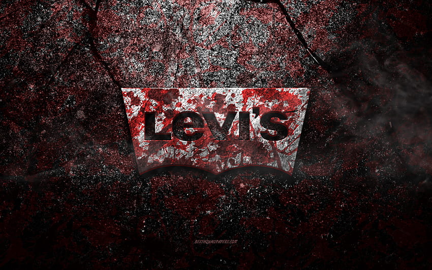 Logotipo de Levis, arte grunge, logotipo de piedra de Levis, textura de piedra roja, Levis, textura de piedra grunge, emblema de Levis, logotipo 3d de Levis fondo de pantalla