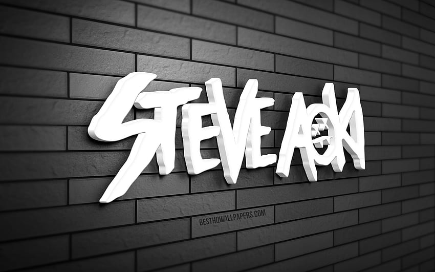 Steve Aoki 3D logo, , Steve Hiroyuki Aoki, gray brickwall, creative, music stars, Steve Aoki logo, american DJs, 3D art, Steve Aoki HD wallpaper