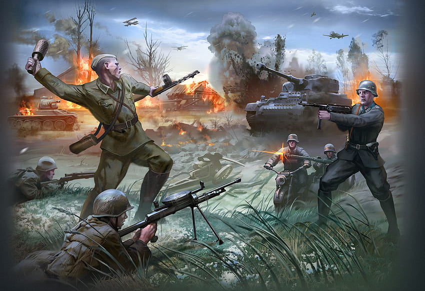 Krieg, Sowjet, Union, Soldaten, Panzer, Deutsche, Russische, Flugzeuge, Militär, Kampf / und mobiler Hintergrund HD-Hintergrundbild