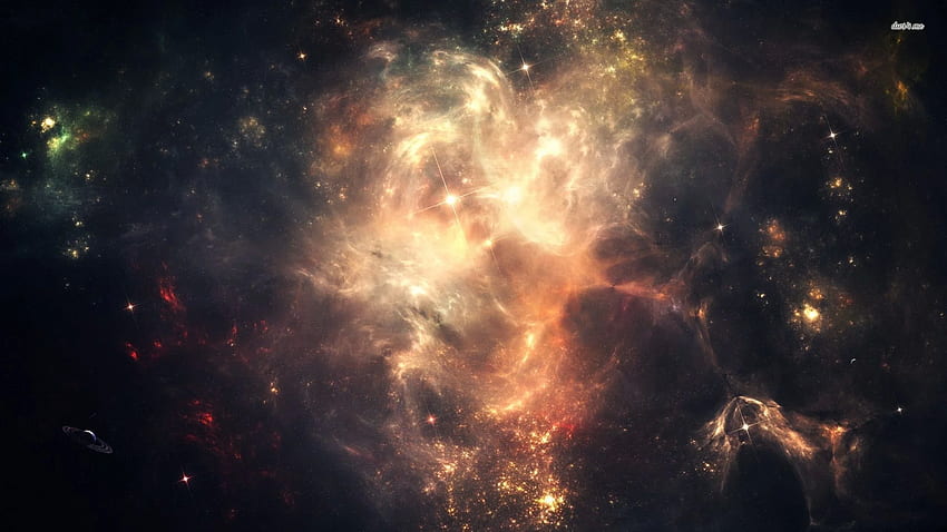 Златна мъглявина - космос, черна и златна галактика HD тапет