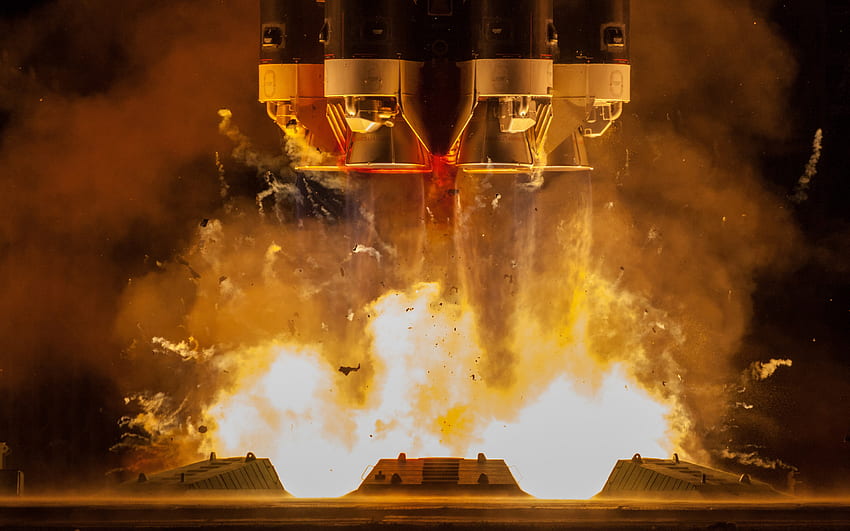 rocket takeoff, flame from engines, flame, rockets, fire from turbines HD wallpaper