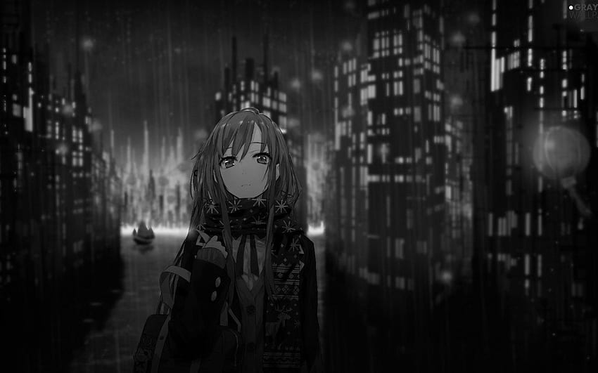 Grayscale Rain, Night, sad, girl, Manga Anime . Hot HD wallpaper | Pxfuel