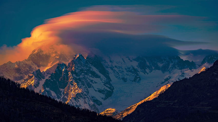 Mont Blanc from Aosta Valley, Italy, landscape, clouds, sky, alps, sunset HD wallpaper