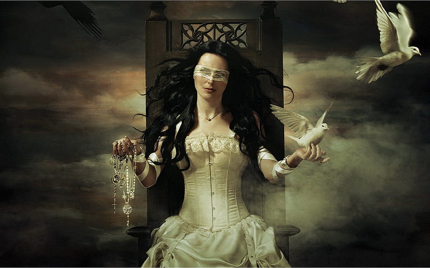 Music Within Temptation Dark Pendant Dove Blind Fold Blind Justice Peace Woman Gothic. готика, жени HD тапет