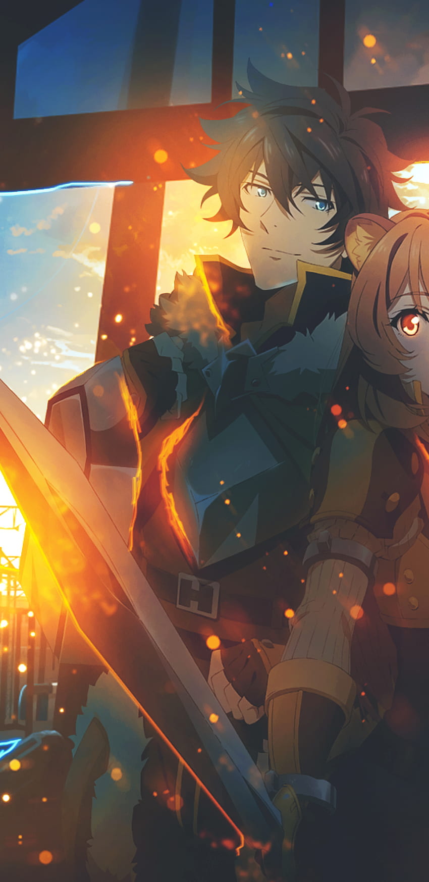 Iwatani Naofumi, Raphtalia, Anime Couple, Cute, Sunset, Tate No Yuusha No Nariagari HD phone wallpaper