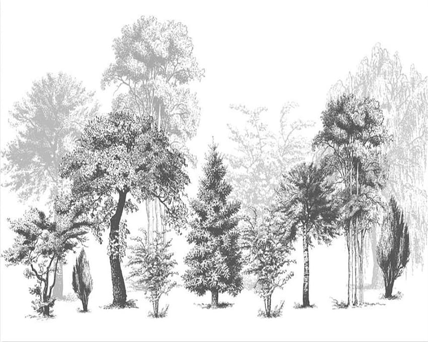 Персонализирана къща Декоративен стенопис Черно-бели дървета Диван Телевизионен фон Стенописи 3D papel de parede Beibehang. тв фон. персонализирано 3D, рисуване на дърво HD тапет