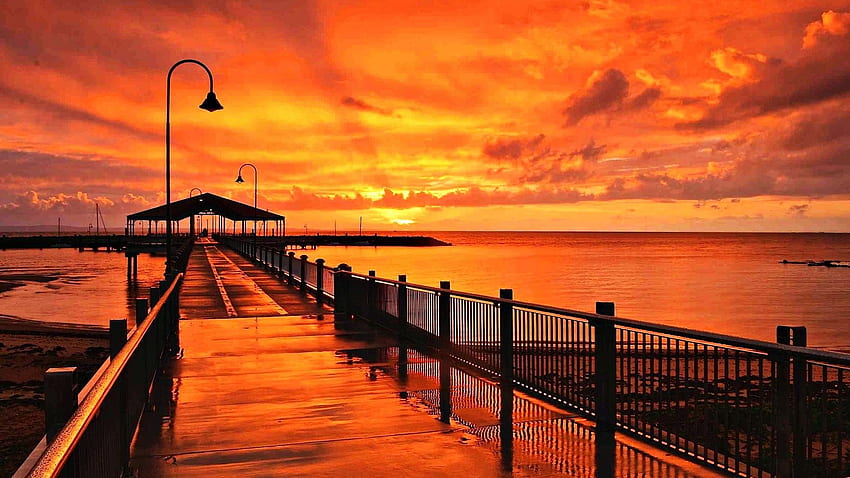 Matahari terbenam di Dermaga Redcliffe Queensland Australia Wallpaper HD