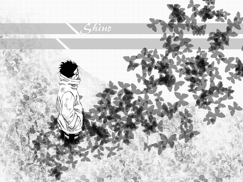 shino, gray, anime, butterfly, naruto HD wallpaper