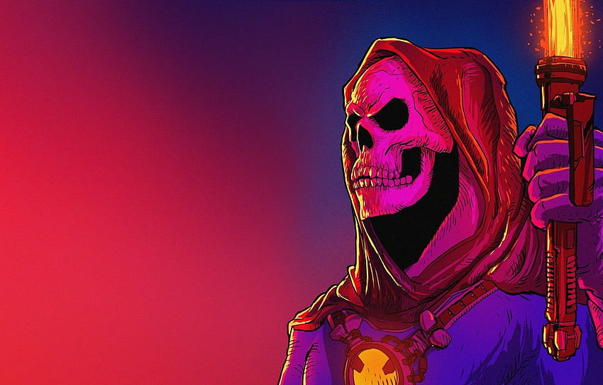 Minimalism, Music, Skull, Style, Background, 80s, Style, Fiction, Neon, Skeleton, Illustration, Minimalism, Characters, Sci Fi, Masters Of The Universe, Skeletor For , Section минимализм, 80s Space HD wallpaper