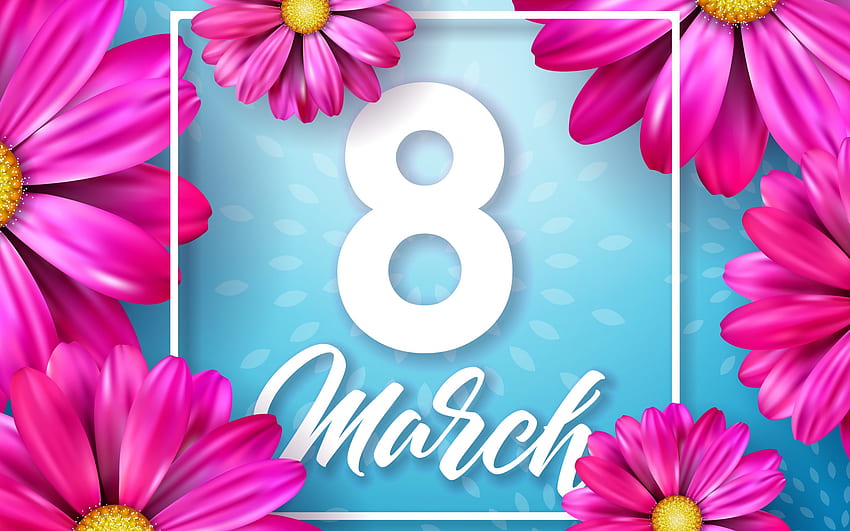 :), blue, pink, day, 8, flower, card, women, march HD wallpaper