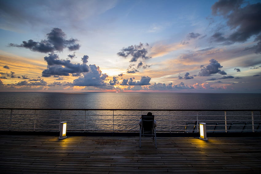 boat, cruise ship, cruising, evening sun, happiness, night, Relaxing Ocean HD wallpaper