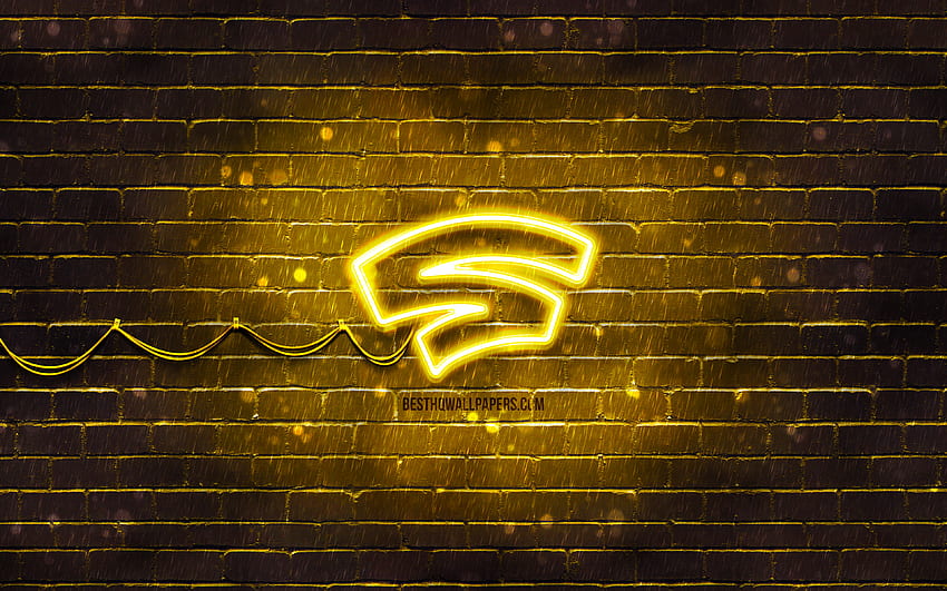 Logo kuning Stadia, , brickwall kuning, logo Stadia, merek, logo Stadia neon, Stadia Wallpaper HD