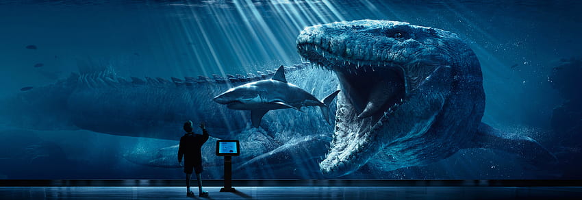 Megalodon, arte digital, Jurassic World, tiburón, dinosaurios fondo de pantalla