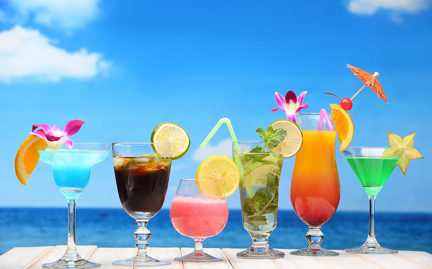 Summer cocktails, Beach, Summer, Drinks, Sea HD wallpaper