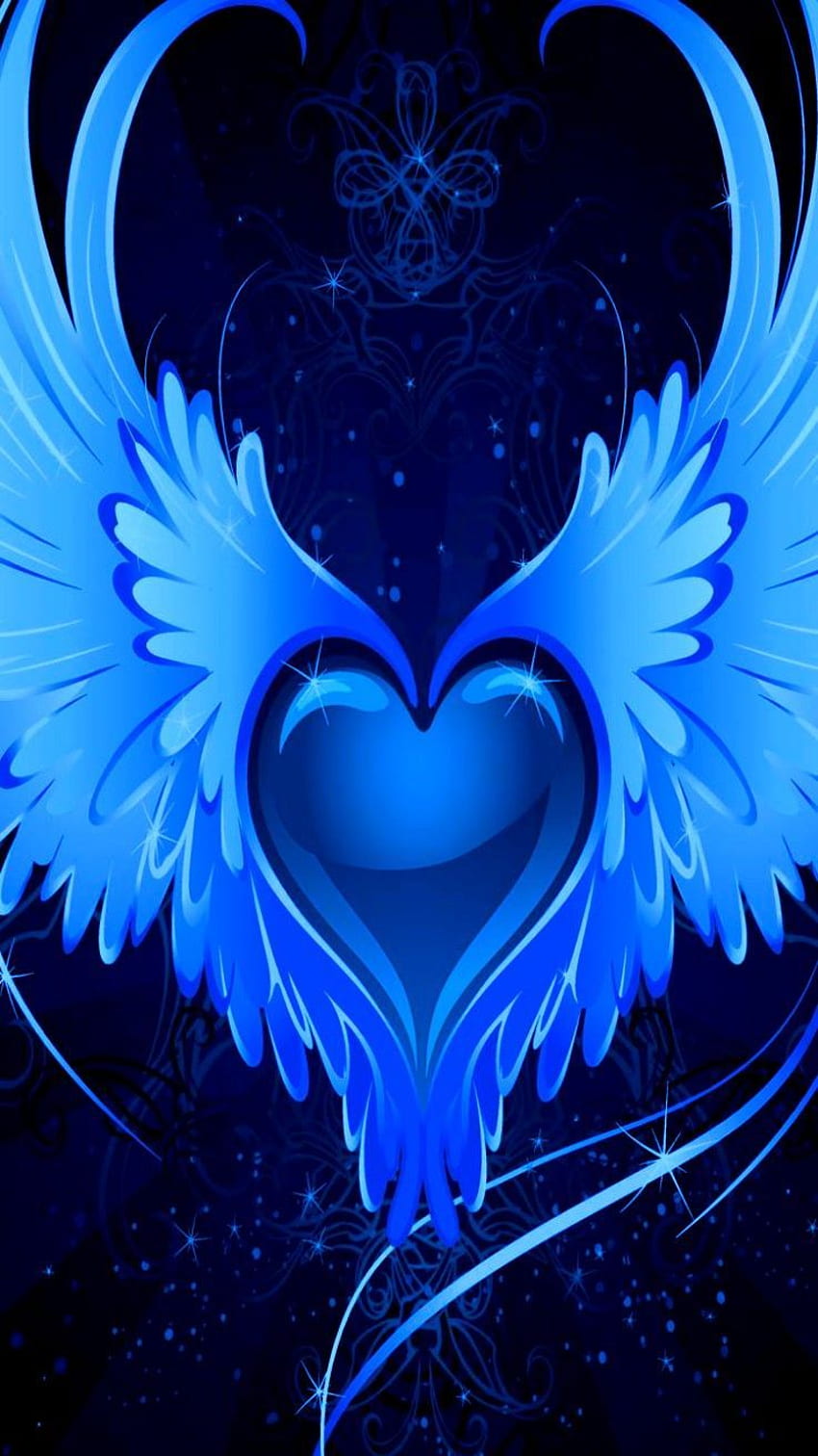 . By Artist Unknown. Wings , Heart , Blue, Heart with Wings HD phone wallpaper