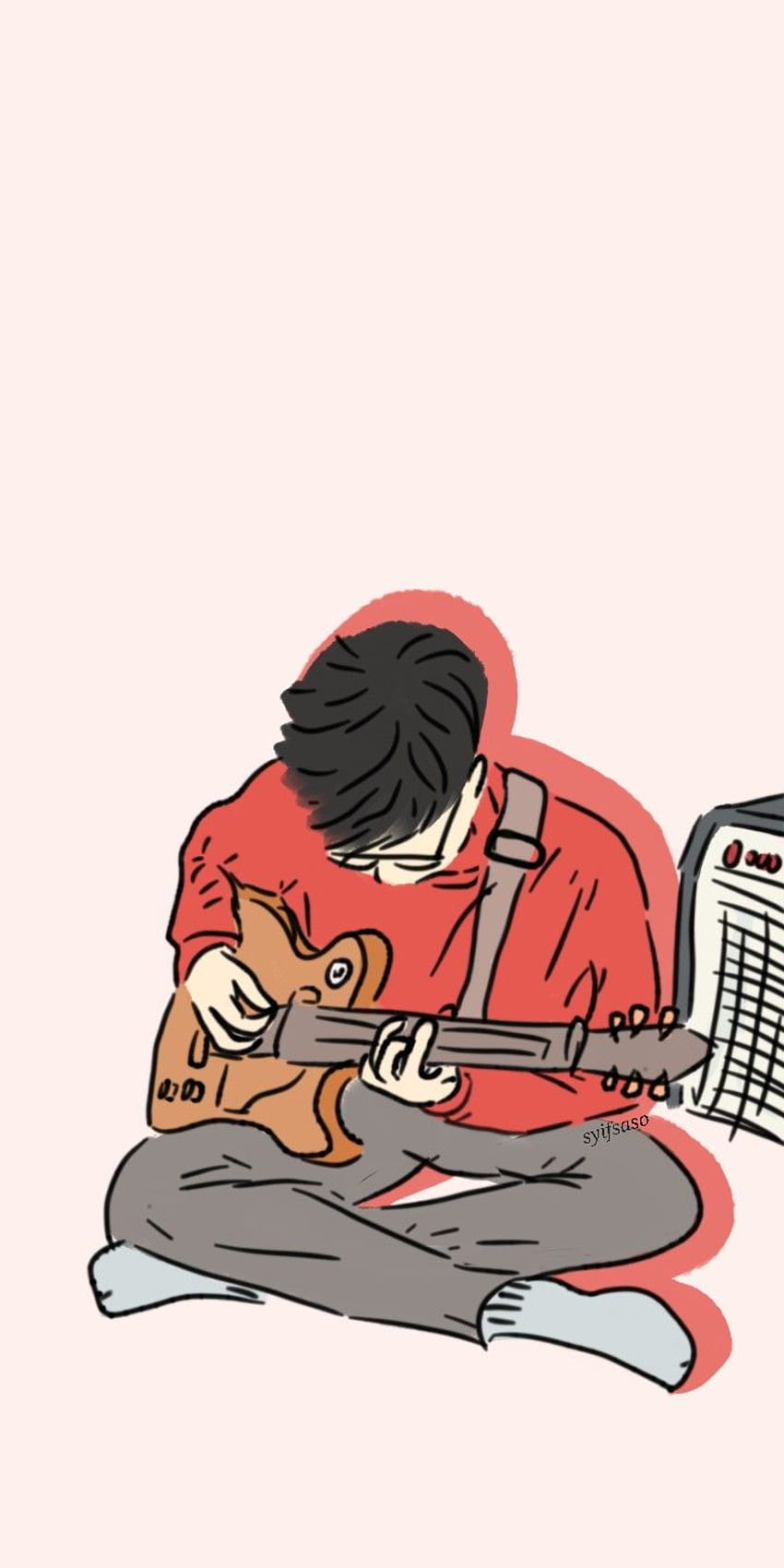 Niño y su dibujo de guitarra. fondo de pantalla del teléfono