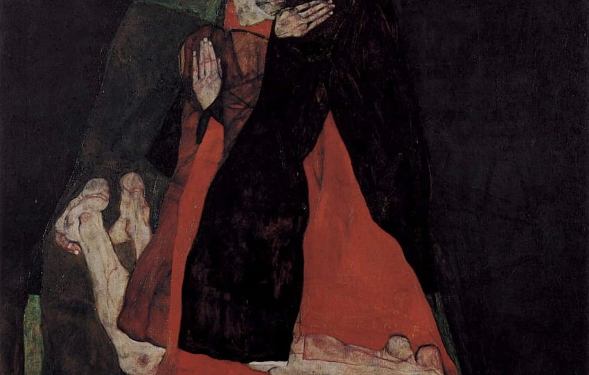 Egon Schiele, Amore o affetto, cardinale e suora Sfondo HD