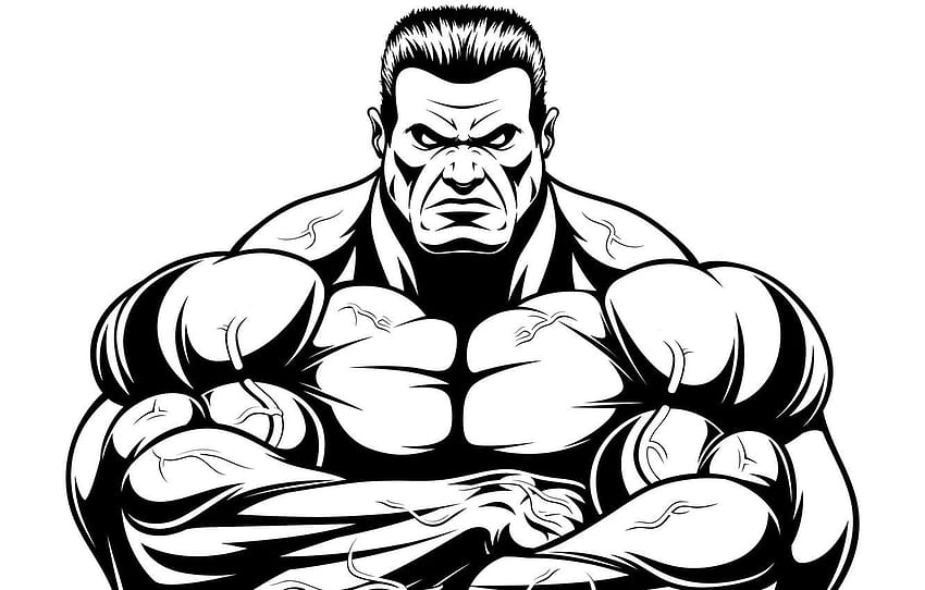 Cartoon-Schwarz-Weiß-Bodybuilding, Hulk-Fitnessstudio HD-Hintergrundbild