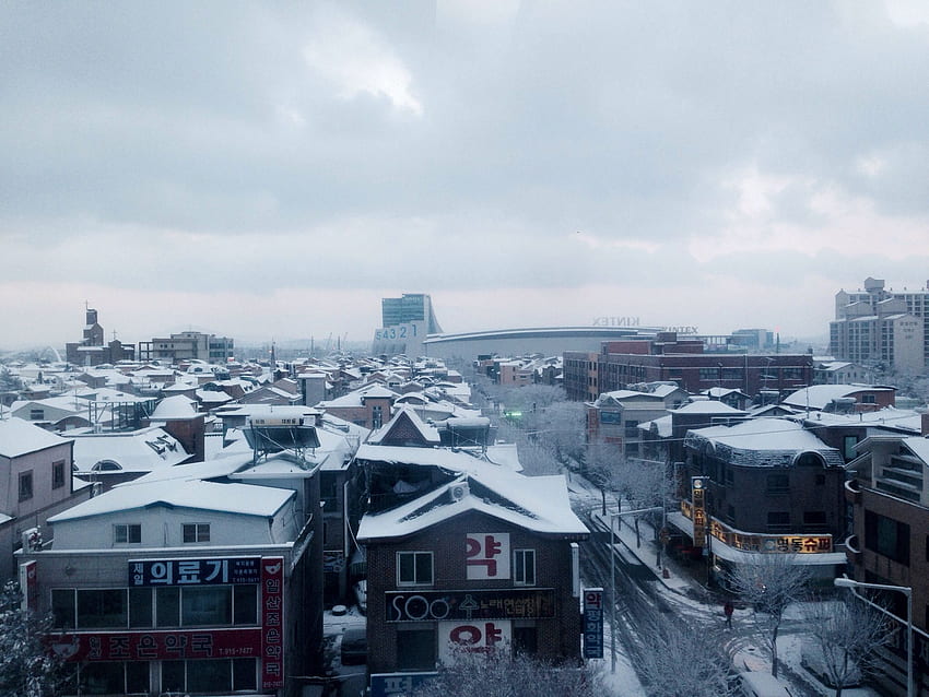 It's snowing. Landscape of snowing day through window of Baik, Goyang Korea HD wallpaper