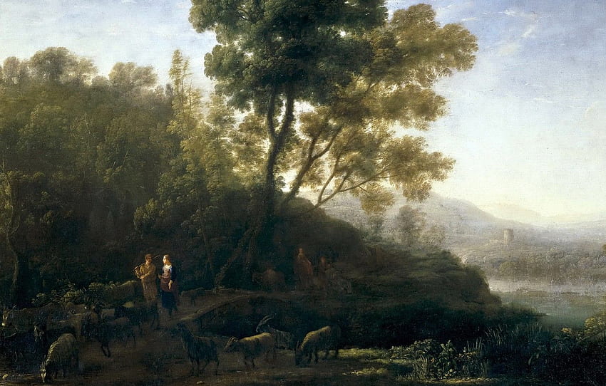 Landschaft, , Claude Lorrain, Weidende Herden für , Abschnitt живопись HD-Hintergrundbild