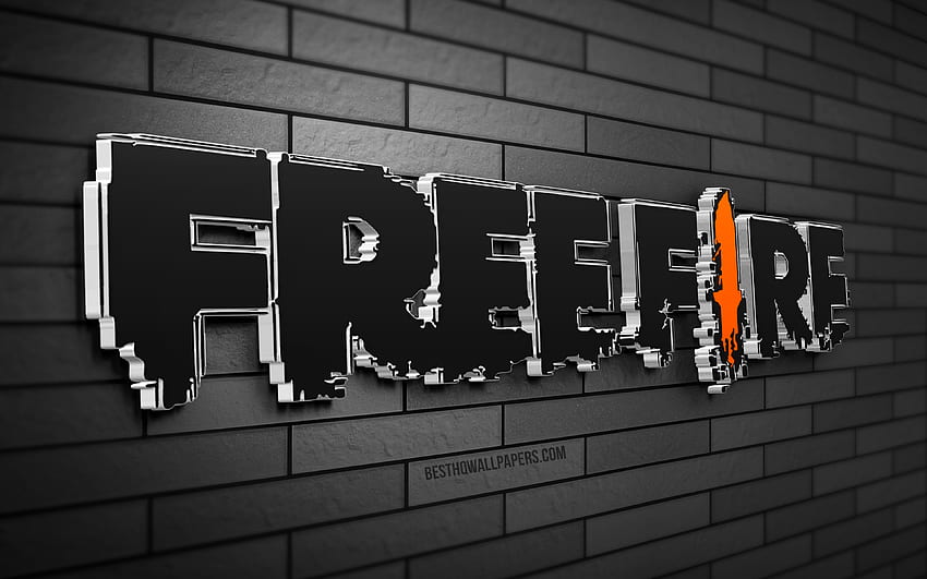 Logo Garena Fire 3D, mur de briques gris, créatif, jeux en ligne, logo Garena Fire, art 3D, Garena Fire Fond d'écran HD