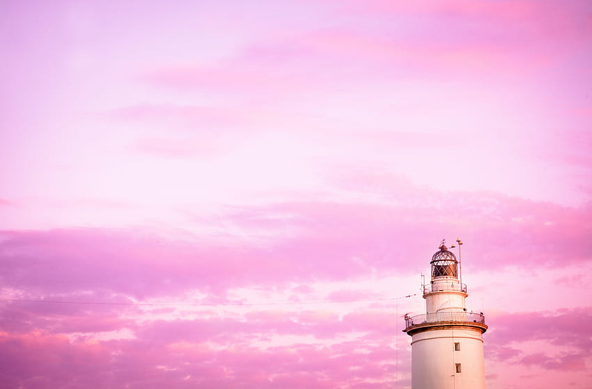 Nature, Sky, Pink, Clouds, Lighthouse HD wallpaper
