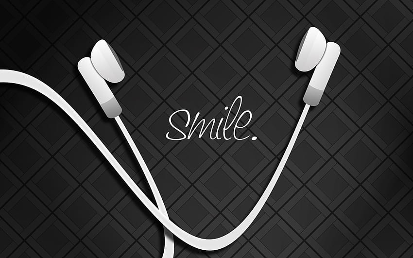Senyum :), musik, abstrak, senyum, earphone Wallpaper HD