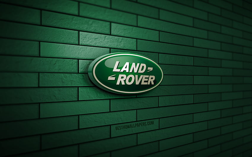 Logotipo 3D de Land Rover, pared de ladrillo verde, creativo, marcas de automóviles, logotipo de Land Rover, arte en 3D, Land Rover fondo de pantalla