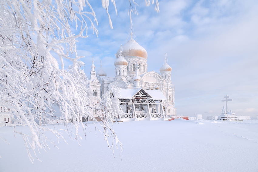 ベロゴルスキー修道院、ベロゴルスキー、自然、ロシア、修道院、冬 高画質の壁紙