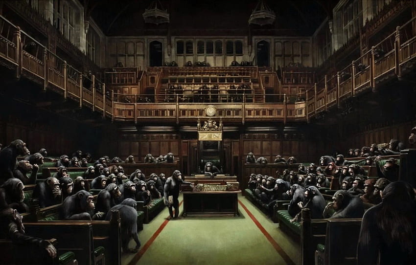 Banksy, Devolved Parliament, Monkeys in the British Parliament for , section живопись HD wallpaper