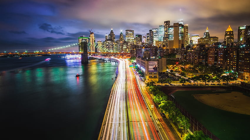 Road, lights, new york, buildings, cityscape HD wallpaper
