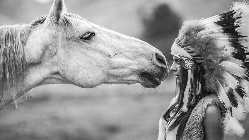 Menina nativa americana e cavalo, fêmea nativa americana papel de parede HD