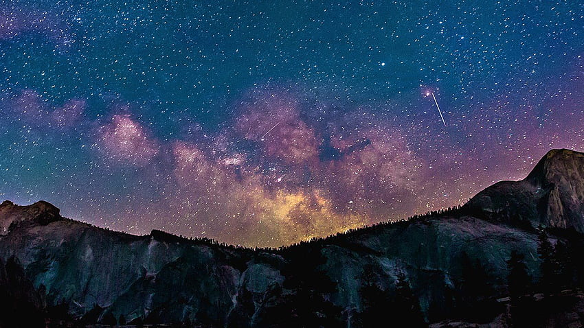 Aurora-Stern-Nachthimmel-Weltraum-blauer Berg. Computer, MacBook-Hintergrund, Notebook, Space MacBook HD-Hintergrundbild