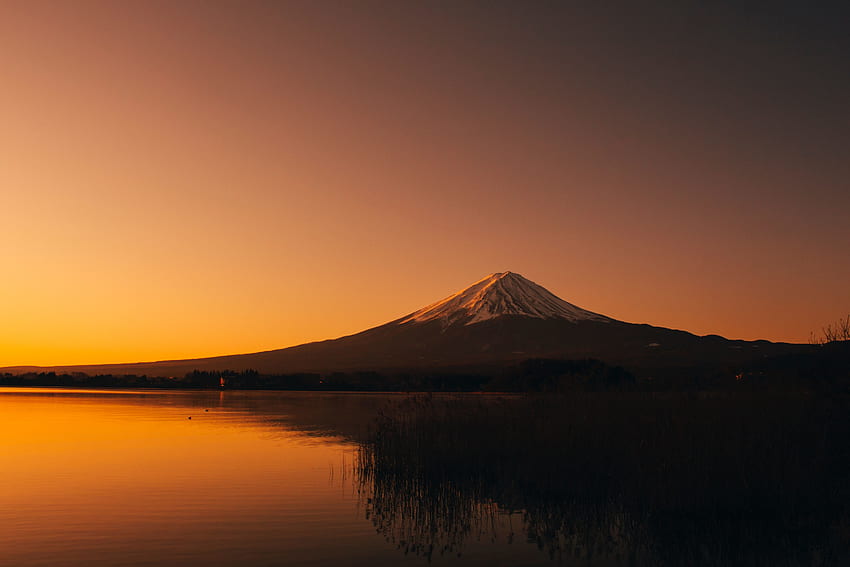 Danau Kawaguchi, Gunung Fuji, Gunung, matahari terbenam Wallpaper HD