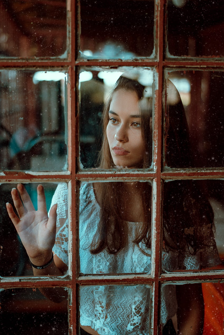 Woman behind the window, girl model HD phone wallpaper