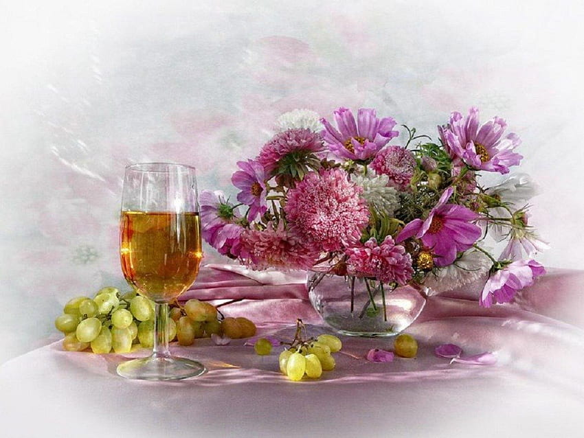 цветя и вино, натюрморт, цветя, абстрактно, вино HD тапет