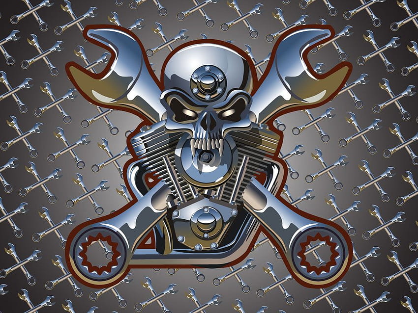 Motorcycle Engine Skull, Biker Skull HD wallpaper