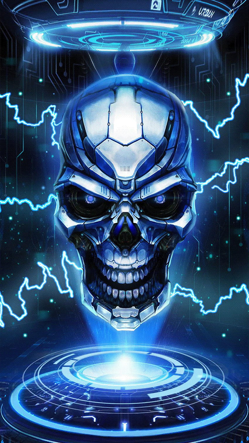 Crâne bleu, crâne de feu maléfique Fond d'écran de téléphone HD