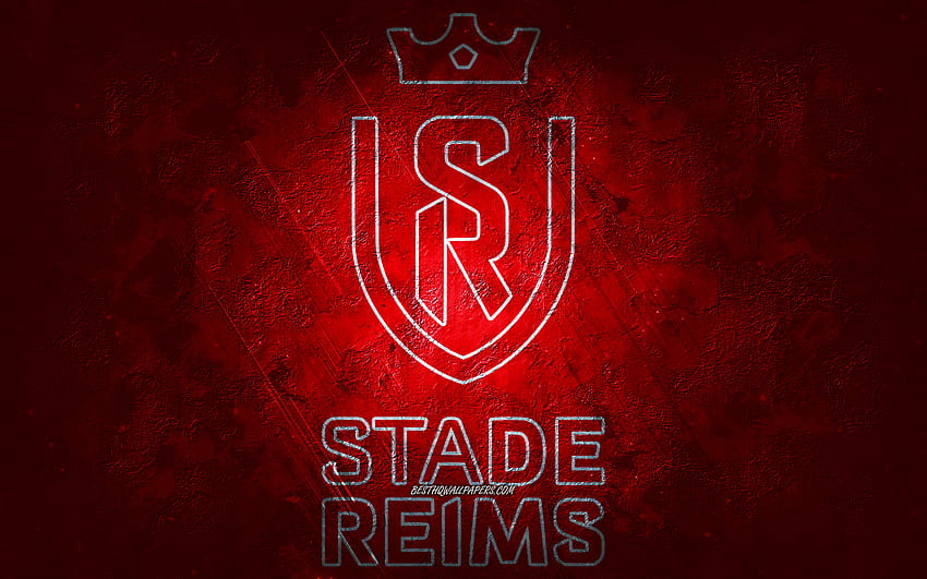 Stade de Reims, French football team, red background, Stade de Reims logo, grunge art, Ligue 1, France, football, Stade de Reims emblem HD wallpaper