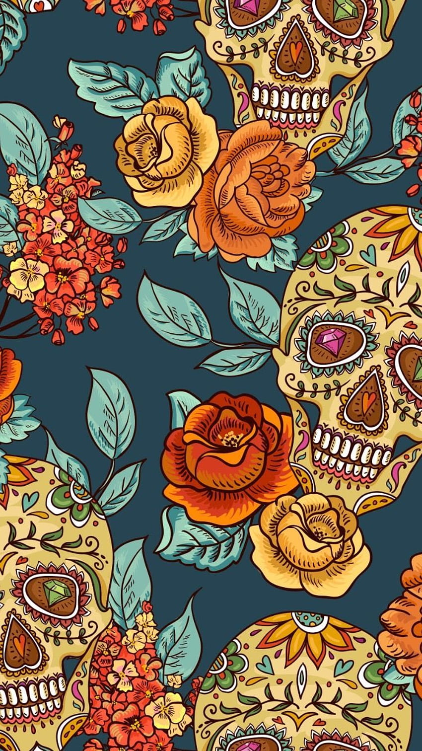 Crâne Motif Floral, Crâne Mexicain Fond d'écran de téléphone HD
