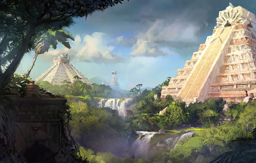 Kunst, Malerei, Konzeptkunst, Pyramide für , Abschnitt живопись, Maya-Pyramide HD-Hintergrundbild