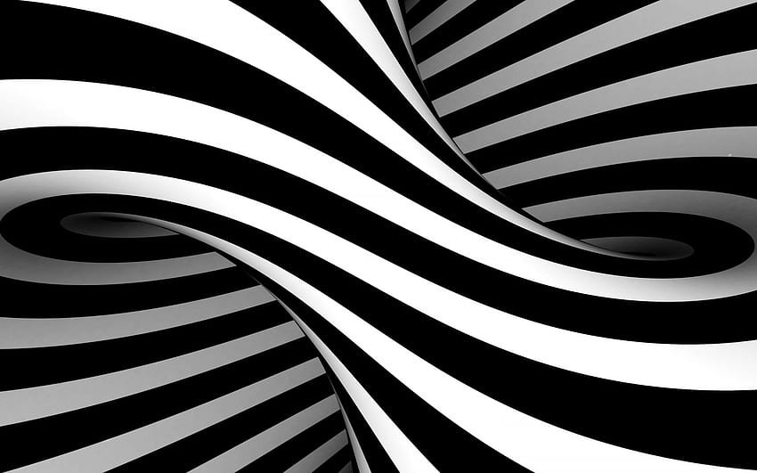 BW, listras pretas e brancas, ilusão de ótica, arte papel de parede HD