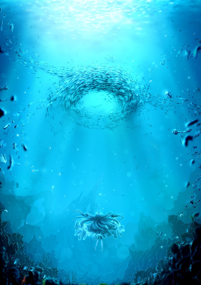 Woda, sztuka, dziewczyna, podwodny świat, głębokość Tapeta na telefon HD