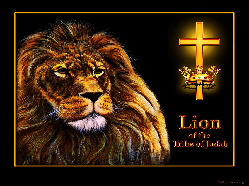 Лъв от племето на Юда, кръст и християнска корона HD тапет