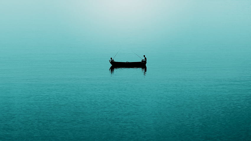 sea, fishermen, boat, fishing, minimalism u 16:9 background HD wallpaper